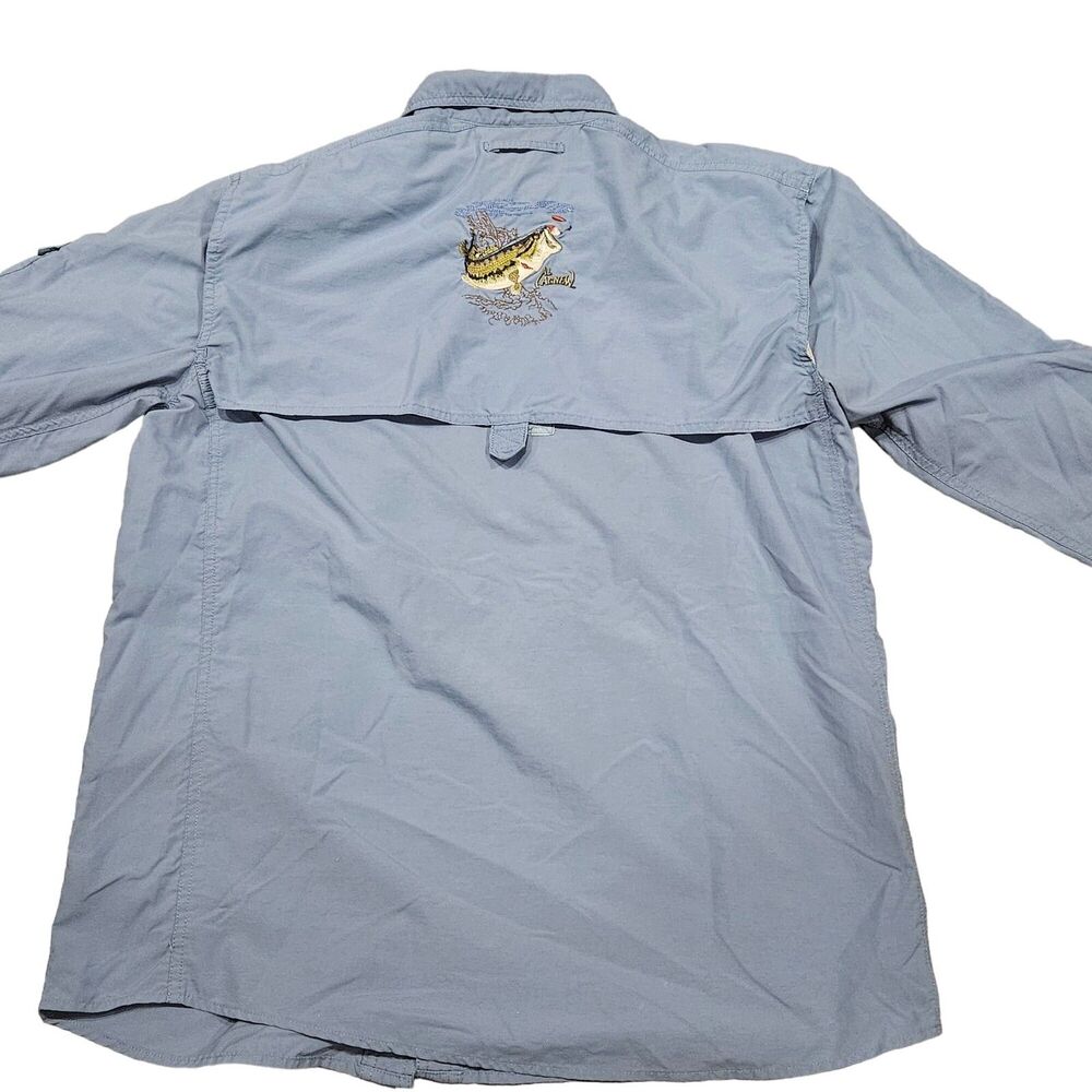 Al Agnew Men's Blue Long Sleeve Vented Bass Fishing Shirt Size Medium 100% Nylon